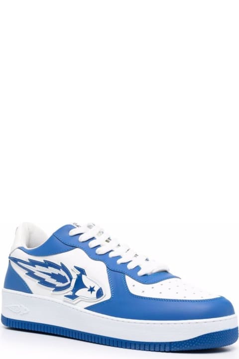 Enterprise Japan Man's Rocket Low White And Blue Leather  Sneakers