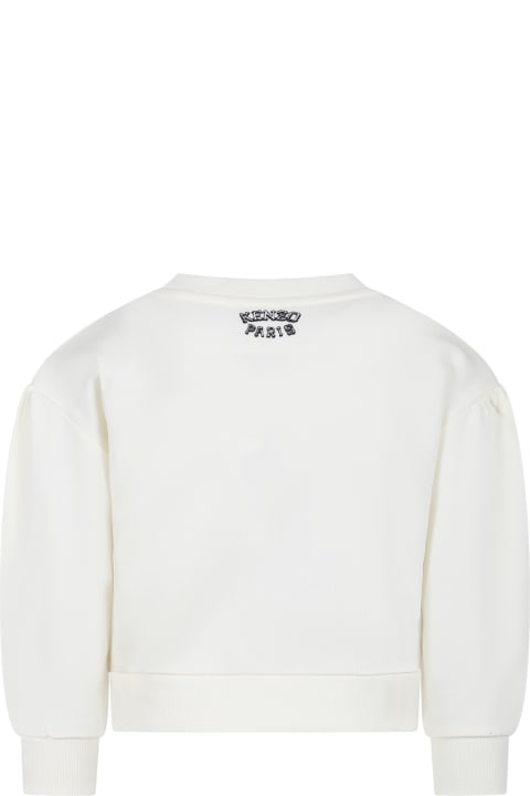 ガールズ ニットウェア＆スウェットシャツ Kenzo Kids Ivory Sweatshirt For Girl With Iconic Tiger And Logo