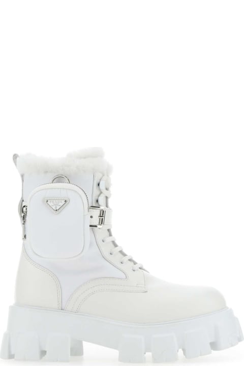 Prada Shoes for Women Prada White Leather And Re-nylon Monolith Boots