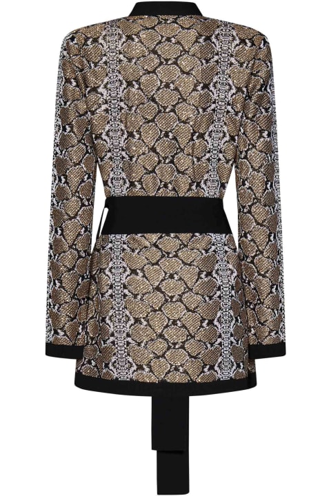 Sweaters for Women Balmain Glittered Python Knit Belted Cardigan