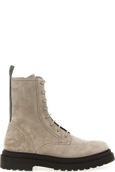 Brunello Cucinelli Boots for Women Brunello Cucinelli Suede Combat Boots Monile