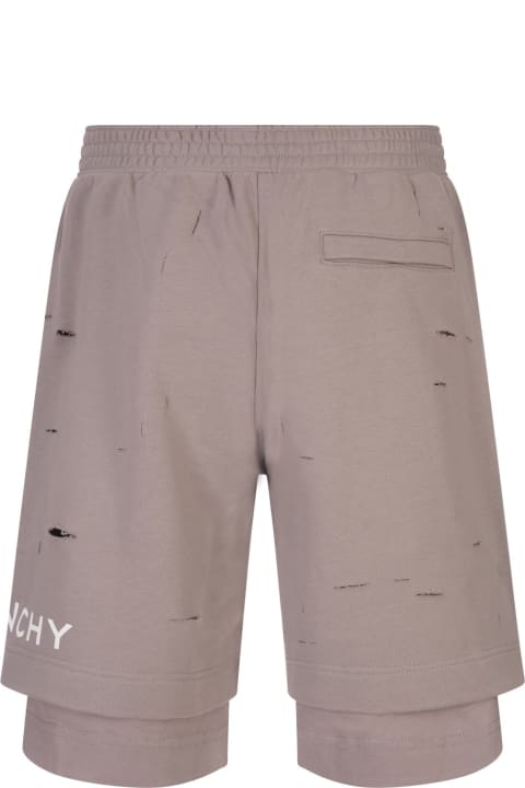 Givenchy Pants for Men Givenchy Taupe Destroyed Track Bermuda Shorts With Logo