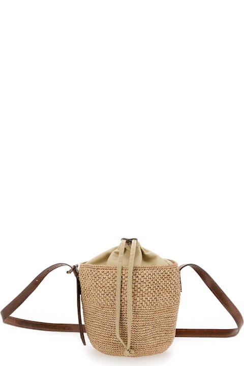 Ibeliv for Women Ibeliv 'maika' Beige Bucket Bag With Top Closure With Drawstring In Raffia Woman