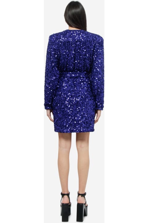 ウィメンズ新着アイテム Rotate by Birger Christensen Mini Blue Wrap Dress With All-over Sequins In Stretch Polyester Woman Rotate