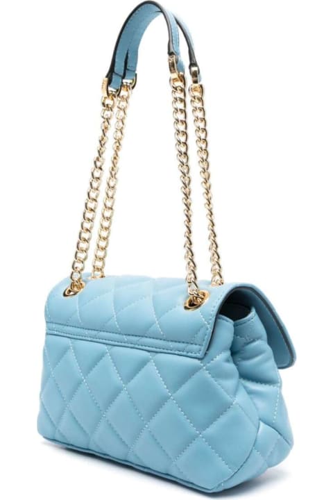 Quilted Shoulder Bag With Logo In Light-blue Polyurethane Woman