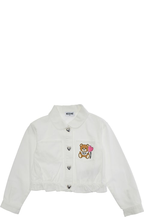 Moschino Coats & Jackets for Girls Moschino White Jacket With Teddy Bear Print On The Front In Cotton Girl