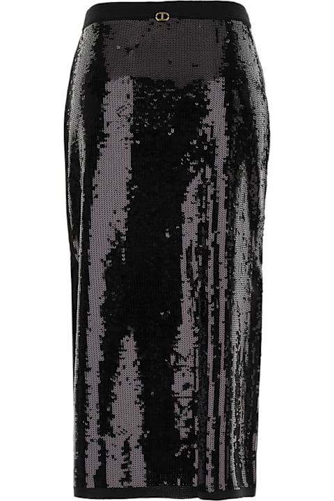 أدوات منزلية TwinSet Black Midi Skirt With Sequins All-over In Technical Fabric Woman