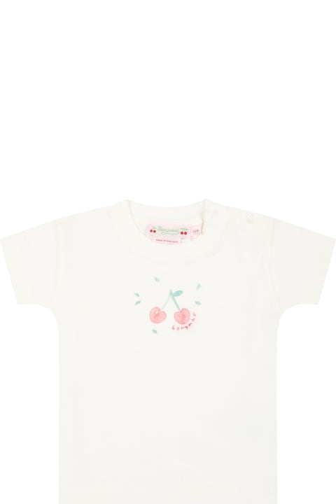 Bonpoint T-Shirts & Polo Shirts for Baby Girls Bonpoint White T-shirt For Baby Girl With Iconic Cherries