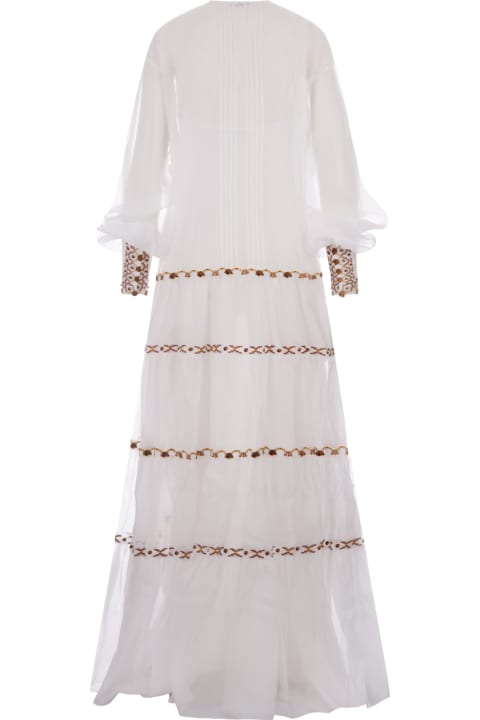 Ermanno Scervino Dresses for Women Ermanno Scervino White Muslin Long Dress With Ethnic Embroidery