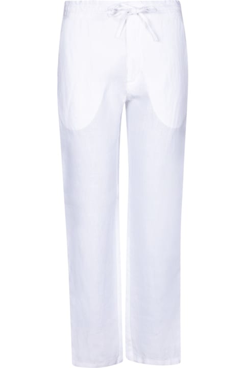120% Lino Pants for Men 120% Lino White Linen Drawstring Trousers