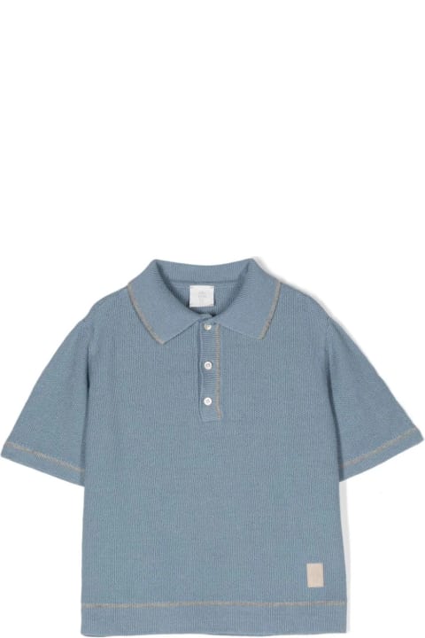 ボーイズ EleventyのTシャツ＆ポロシャツ Eleventy Dusty Blue Knitted Polo Shirt With Grey Stripes