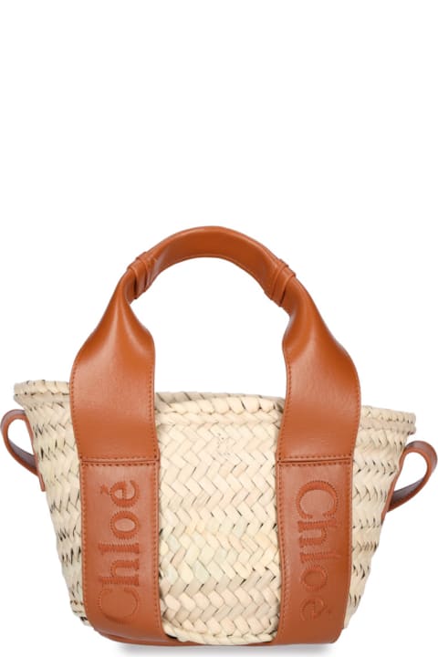Totes for Women Chloé Sense Small Tote Bag In Nat Raffia And Brown Leather