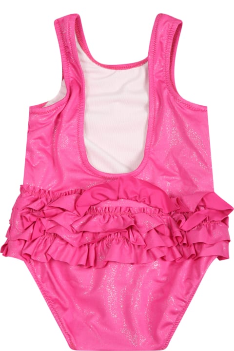 Fuchsia Swimsuit For Baby Girl With Pink Logo