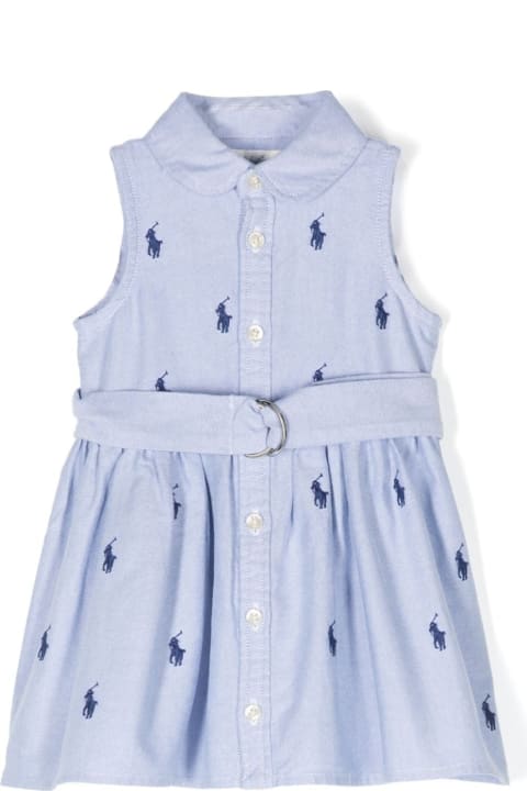 Ralph Lauren Bodysuits & Sets for Baby Girls Ralph Lauren Belted Striped Oxford Shirt Dress In Blue