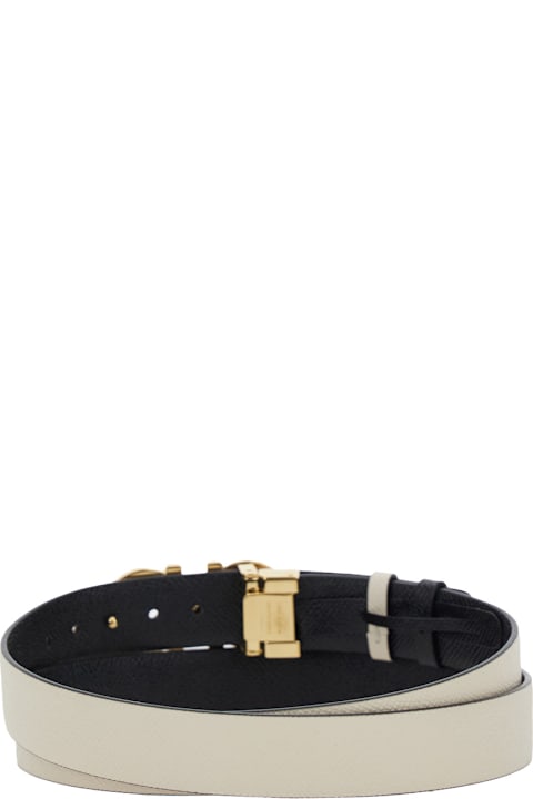 Ferragamo for Kids Ferragamo White Belt With Gancini Buckle With Logo Lettering In Leather Woman