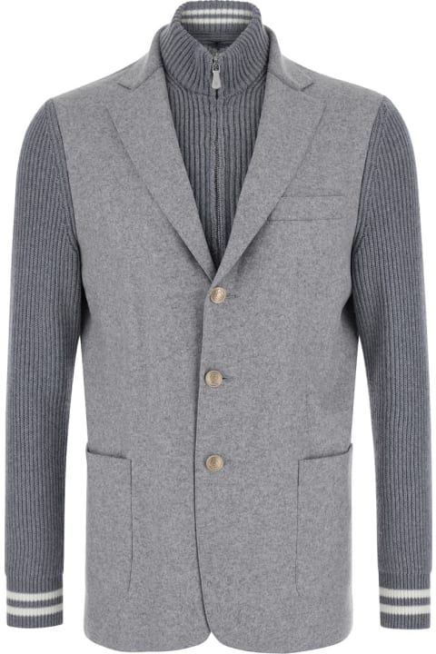 Eleventy for Men Eleventy Grey Single-breasted Jacket With Bib In Knit Man