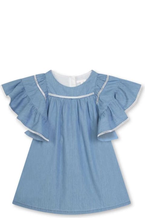 Chloé for Kids Chloé Light Blue Dress With Ruffle Sleeves In Cotton Girl