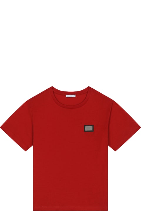 Fashion for Boys Dolce & Gabbana Red Jersey T-shirt With Logo Plaque