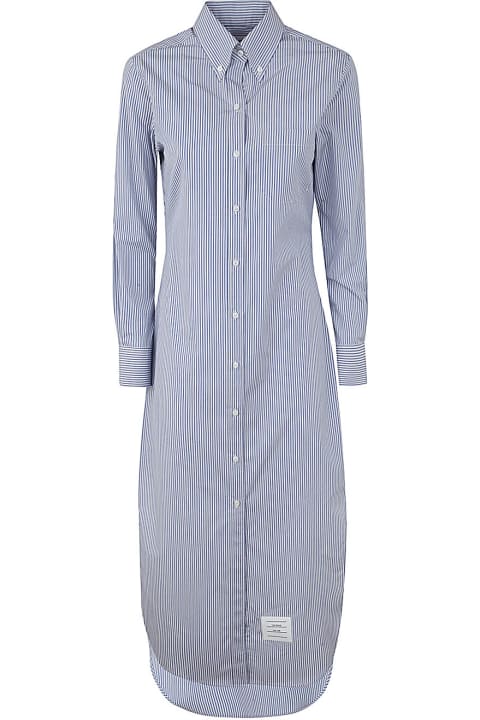 Thom Browne for Women Thom Browne Trouser Length Button Down Point Collar Shirtdress In Mini Stripe Poplin