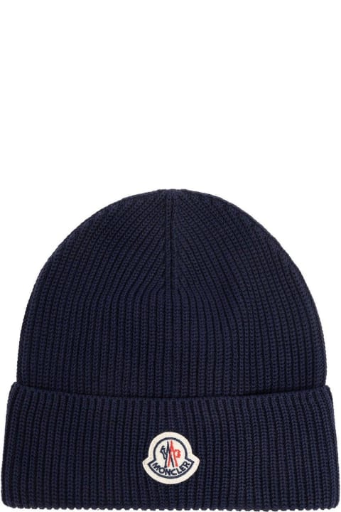 Hats for Men Moncler Logo Patch Ribbed-knit Beanie
