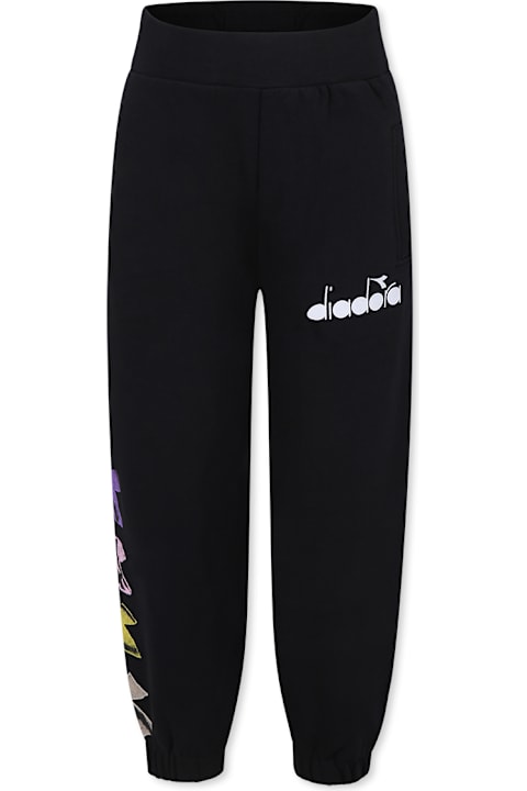 Bottoms for Girls Diadora Black Trousers For Girl With Logo