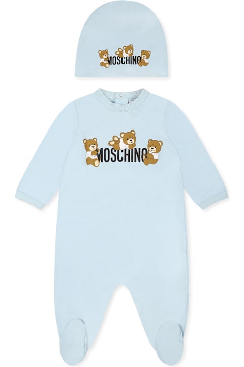 Moschino for Kids Moschino Light Blue Babygrow Set For Baby Boy With Teddy Bears