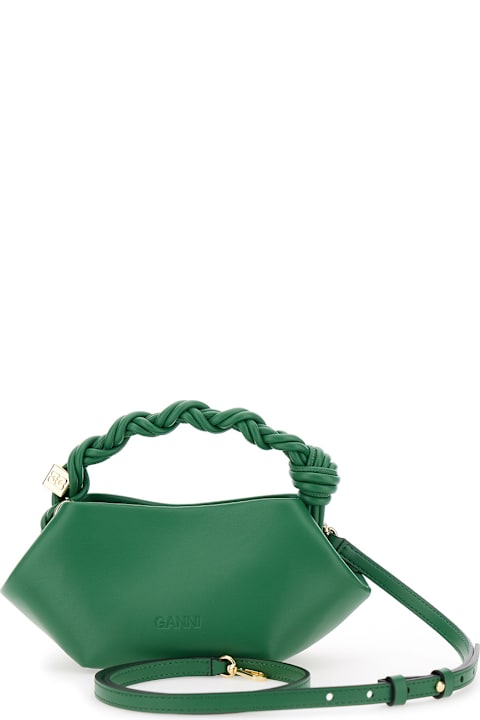 Homeware Ganni 
ganni Bou Mini
 Green Handbag With Butterfly Logo And Braided Handle In Leather Woman