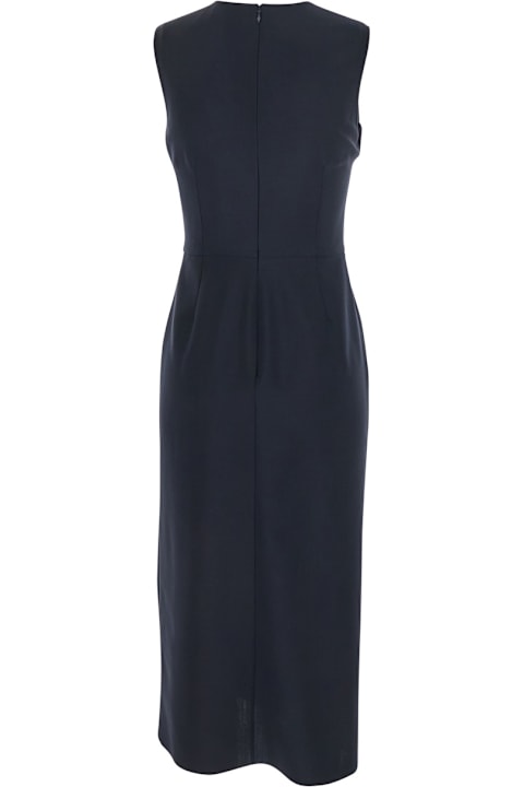 Alexander McQueen Dresses for Women Alexander McQueen Blue Long Dress With Round Neck With Draped Details In Wool And Mohair Blend Woman