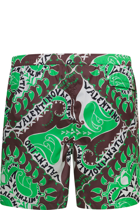 Green Swim Trunks With Bandana Archive Print All-over In Nylon Man