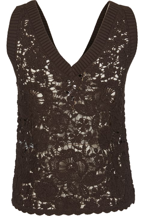 Sweaters for Women Parosh Floral Crochet Knit Jumper