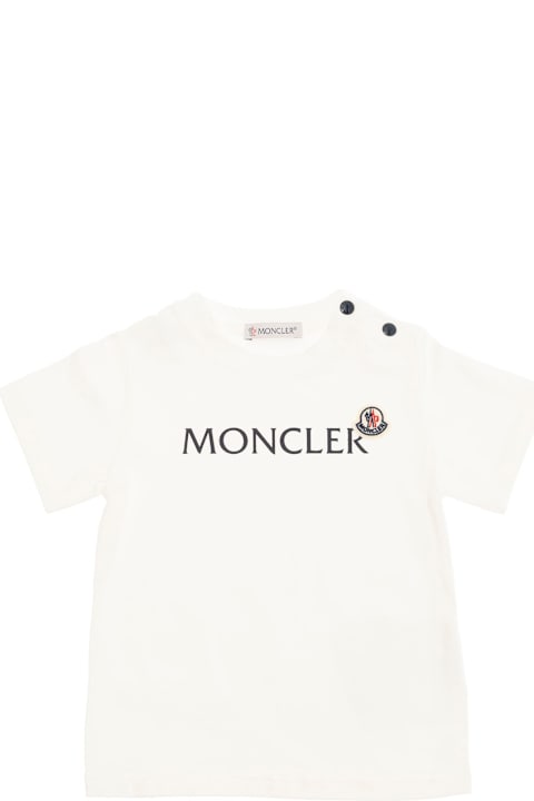 خصم على رُضع بنات Moncler White T-shirt With Logo Print And Snap Buttons In Stretch Cotton Baby