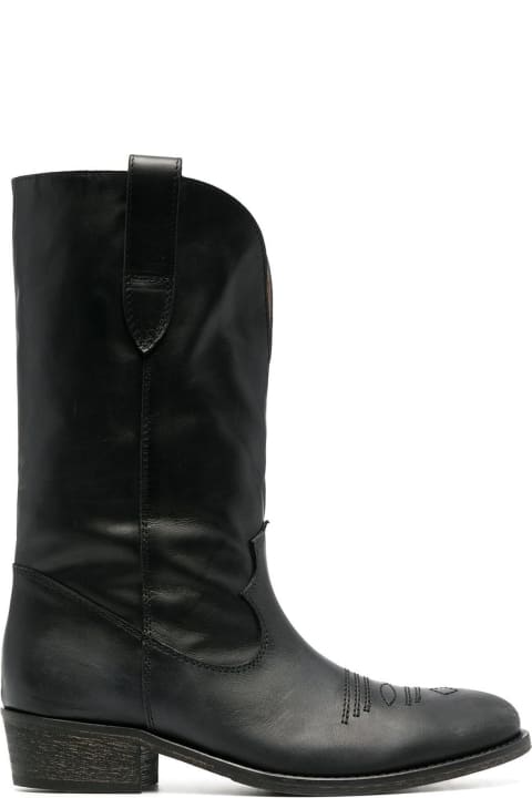 ウィメンズ Via Roma 15のブーツ Via Roma 15 Black Calf Leather Cowboy Boots