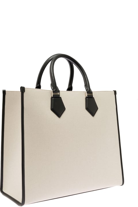 Dolce & Gabbana Man's Black And White Cotton Shopper Bag With  Embossed Logo