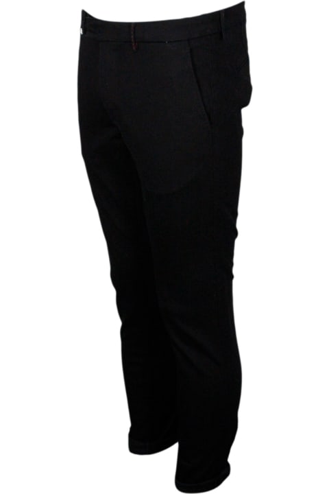 Slim Luis Trousers In Super Stretch Black Denim With America Pockets With Tailored Stitching87