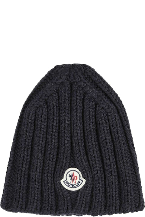 Hats for Men Moncler Logo Patch Knit Beanie