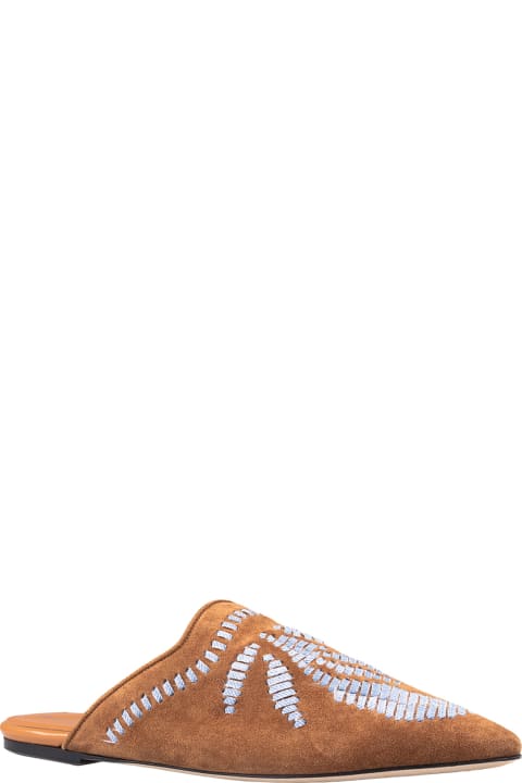 Ermanno Scervino Sandals for Women Ermanno Scervino Brown Suede Sabot With Embroidery