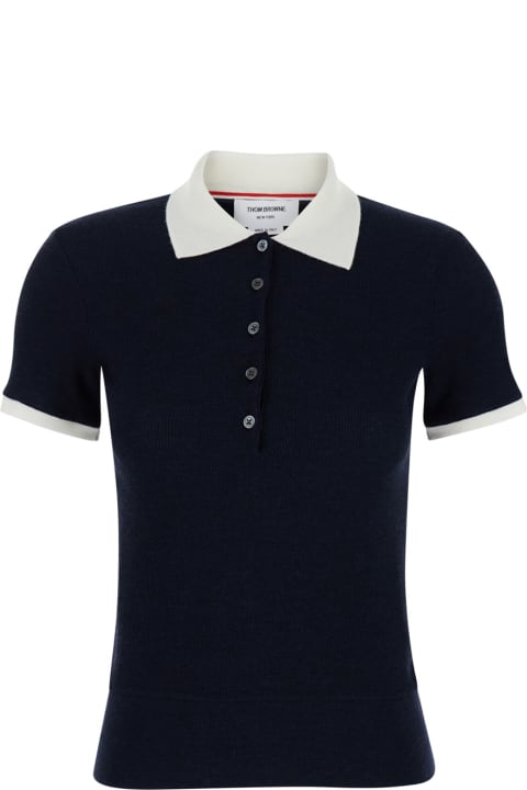 Thom Browne Topwear for Women Thom Browne Blue Fitted Polo Shirt With Contrasting Collar In Wool Woman