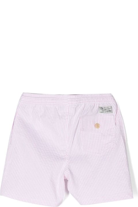 Swimwear for Boys Ralph Lauren Pink Striped Swim Shorts With Pony