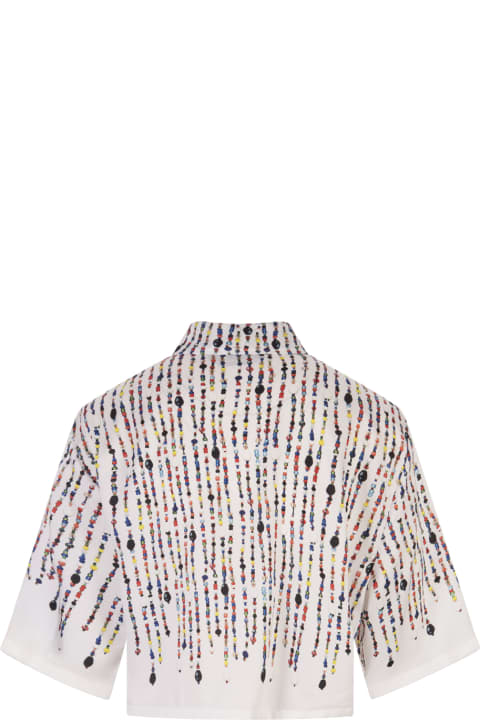 メンズ新着アイテム MSGM White Crop Shirt With Multicolour Bead Print