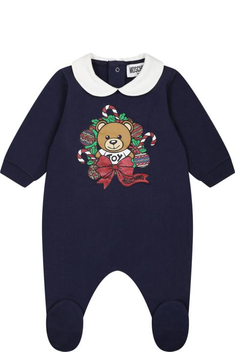 Moschino for Kids Moschino Blue Babygrow For Baby Kids With Teddy Bear
