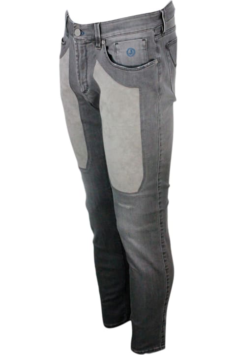 5-pocket Stretch Denim Jeans With Patch
