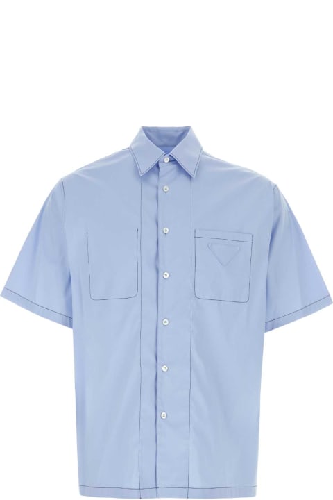 Clothing Sale for Men Prada Light Blue Stretch Poplin Shirt
