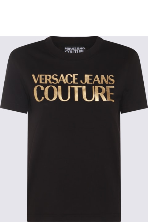 Versace Jeans Couture Topwear for Women Versace Jeans Couture Black And Gold-tone Cotton T-shirt