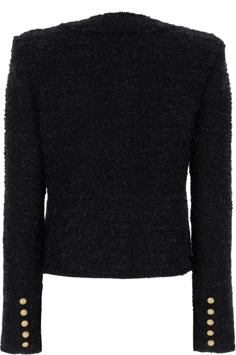 Balmain Sweaters for Women Balmain 'miami' Black Collarless Jacket With Jewel Buttons In Tweed Woman