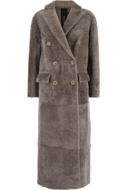 Blancha Clothing for Women Blancha Brown Long Double Breasted Coat In Shearling Woman