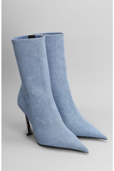 Mugler Boots for Women Mugler High Heels Ankle Boots In Blue Cotton