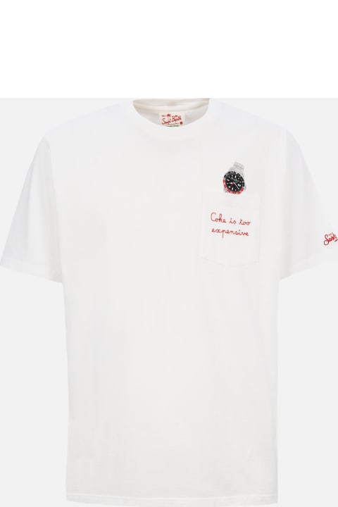 Tシャツ・カットソー MC2 SAINT BARTH Austin cotton T-shirt Bianco Cotton t-shirt Austin with embroidery and watch print – MC2