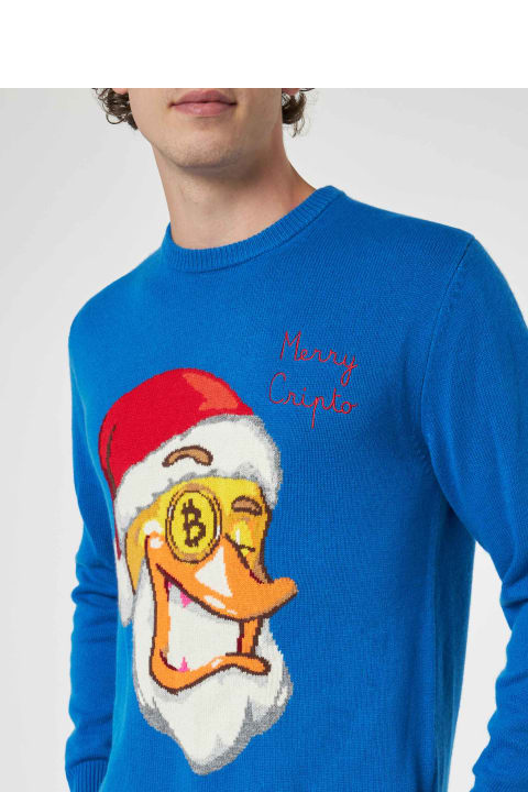 Homeware MC2 Saint Barth Crewneck Sweater Heron With Crypto Ducky Jacquard | Crypto Puppets Special Edition