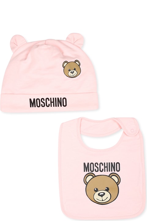 Homeware Moschino Pink Accessory Set For Baby Girl With Teddy Bear
