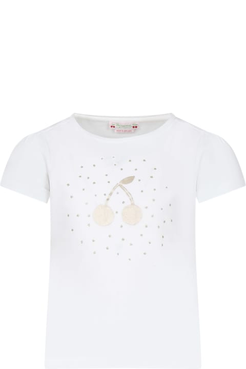 Bonpoint Topwear for Girls Bonpoint White T-shirt For Girl With Iconic Cherry